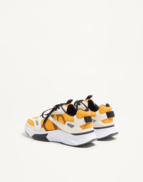 Valentino Garavani - Demivee Sneaker In Mesh Fabric With Suede Inserts - White/yellow - Man - Sneakers