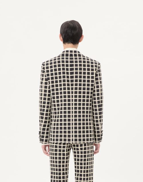 Valentino - Single-breasted Wool Blend Jacket With Check Pattern - Black/butter - Man - Coats And Blazers