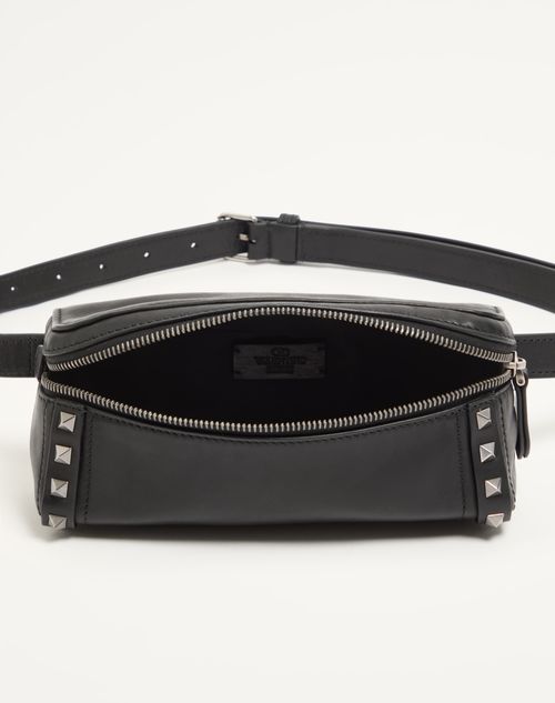 Valentino Garavani - Valentino Garavani Rockstud Calfskin Belt Bag - Black - Man - Belt Bags