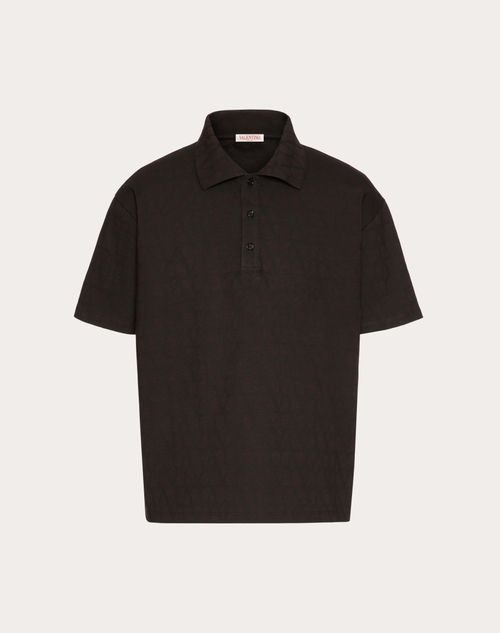 Shop Valentino Cotton Polo Shirt With Toile Iconographe Print In Ebony/black