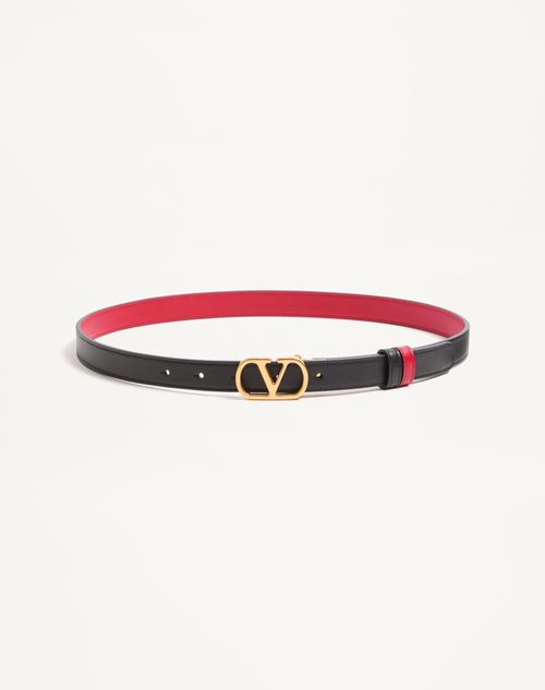 Valentino Garavani - Vlogo Signature Reversible Shiny Calfskin Belt - 20mm / 1.2 In. - Black/pure Red - Woman - Belts