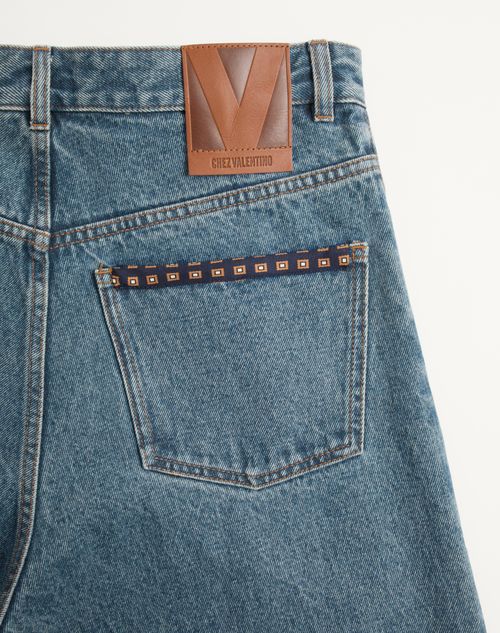 Valentino - Denim Pants With Printed Border - Blue - Man - Denim
