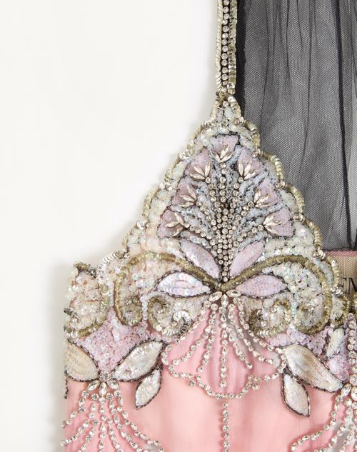 Valentino - Long Dress In Embroidered Tulle Illusione - Pink/silver - Woman - Gowns
