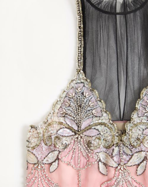 Valentino - Long Dress In Embroidered Tulle Illusione - Pink/silver - Woman - Gowns