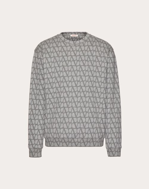 Shop Valentino Cotton Crewneck Sweatshirt With Toile Iconographe Print In Grey