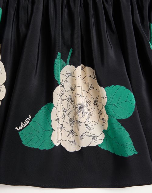 Valentino - Jupe Mi-longue En Crepe Couture Avec Imprimé Apres L'hiver - Noir/ivoire/vert - Femme - Jupes