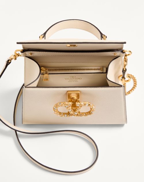 Valentino Garavani - Valentino Garavani Vsling Small Handbag In Grainy Calfskin With Jewel Logo - Ivory - Woman - Top Handle Bags