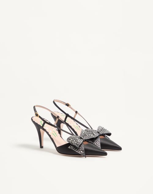 Valentino Garavani - Bowow Slingback Pumps In Satin 85mm - Black - Woman - Pumps And Slingbacks