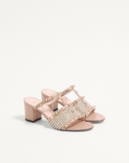 Valentino Garavani - Rockstud Calfskin Slide Sandal With Strass Embroidery 60mm - Crystal/rose Cannelle - Woman - Sandals