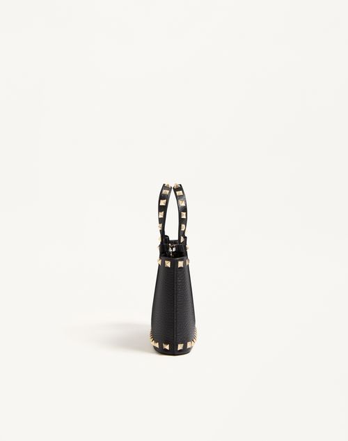 Valentino Garavani - Mini Borsa Shopping Rockstud In Vitello Granato - Nero - Donna - Borse Shopping