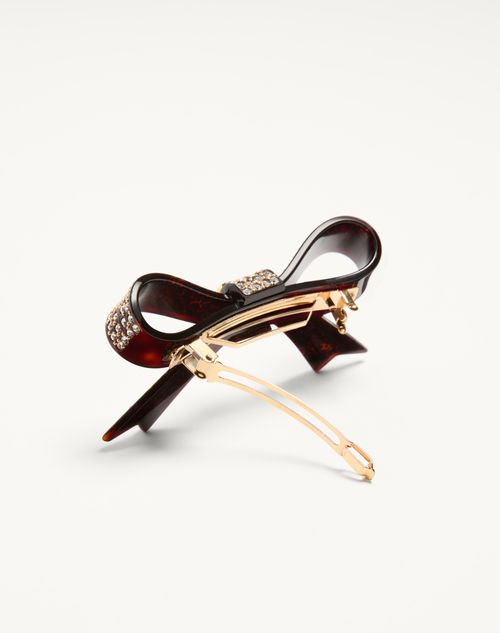 Valentino Garavani - Vlogo Signature Hair Clip In Resin, Metal And Crystals - Tartaruga/gold/crystal - Woman - Hair Accessories