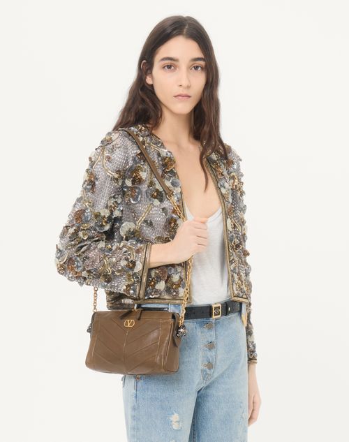 Valentino Garavani - Borsa A Tracolla Piccola Valentino Garavani Panthea In Nappa Motivo Chevron - Tundra - Donna - Borse A Spalla