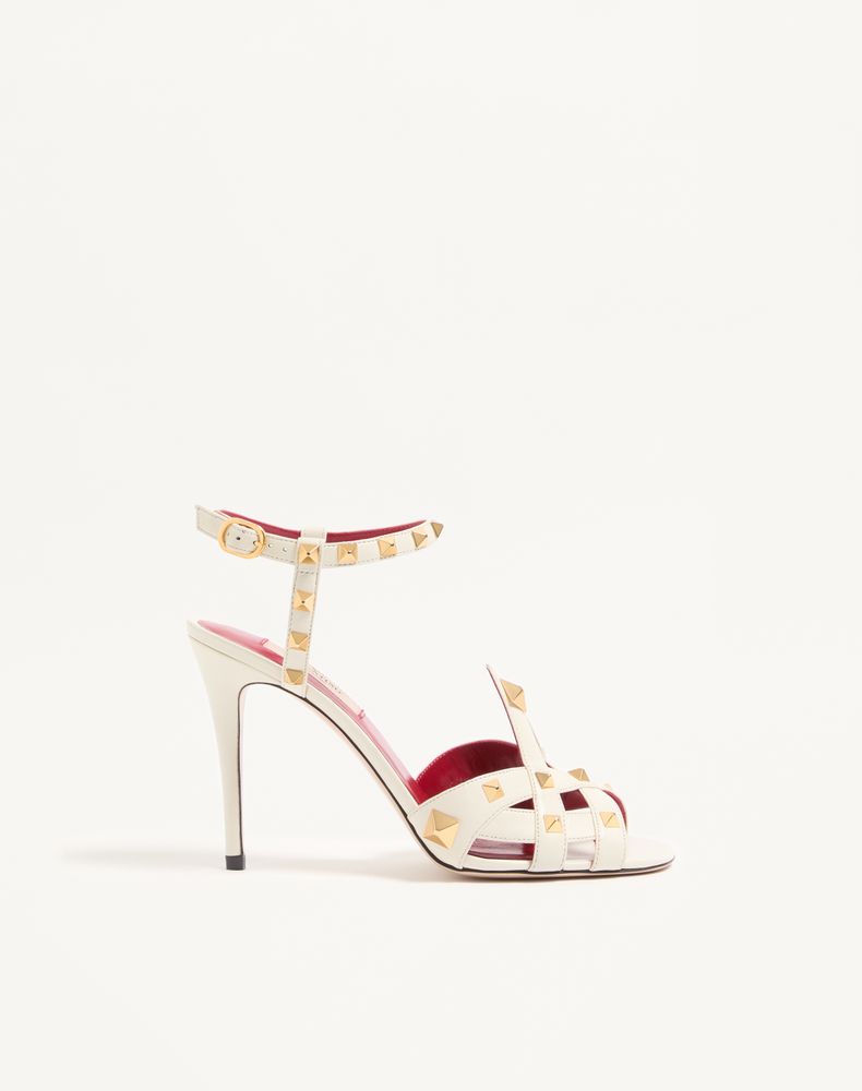 Valentino Garavani Women's Ivory Studdy Kidskin Sandal 100Mm Woman 42