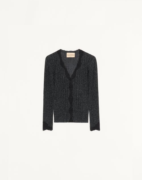 Valentino Lurex Knitted Cardigan With Lace Woman Black/silver S