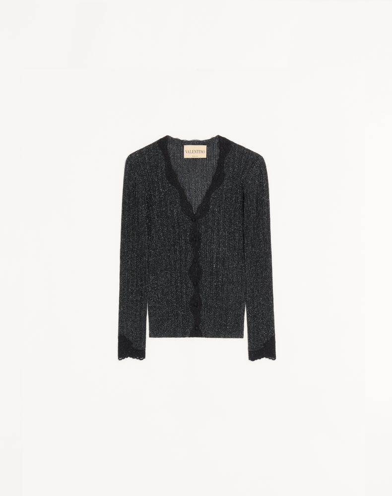 Valentino Women's Black/Silver Lurex Knitted Cardigan With Lace Woman Xs