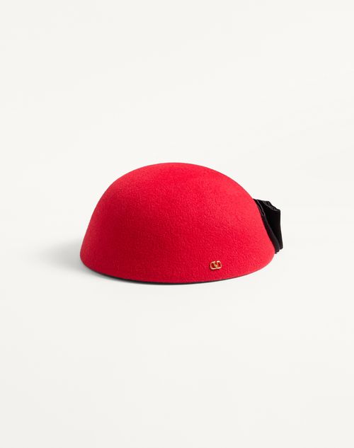 Valentino Garavani - Vlogo Signature Hat In Lapin Fabric With Satin Bow - Red/black - Woman - Hats And Gloves