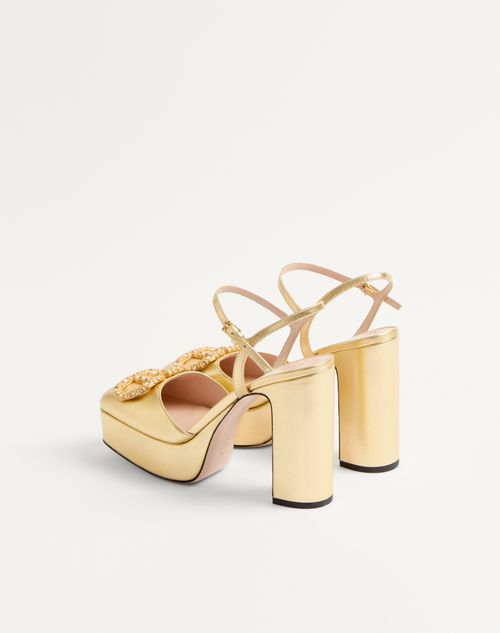 Valentino Garavani - Vlogo Signature Platform Pump In Laminated Nappa 115mm - Antique Brass/crystal - Woman - Pumps