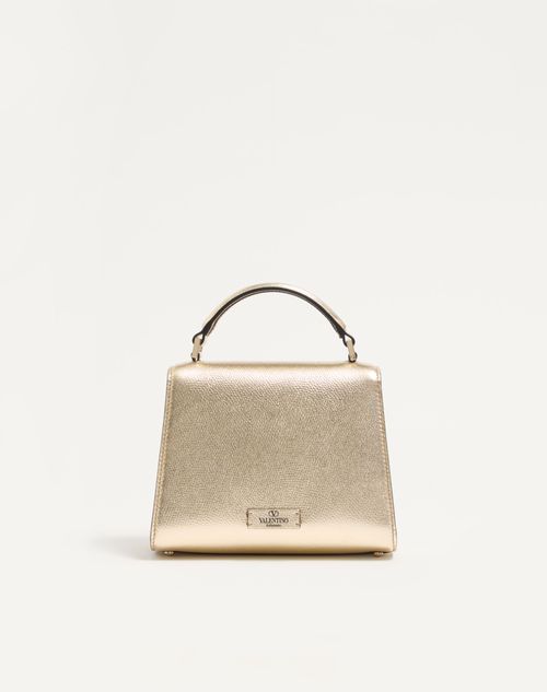 Valentino Garavani - Mini Vsling Handbag In Metallic Grainy Calfskin - Platinum/crystal - Woman - Top Handle Bags