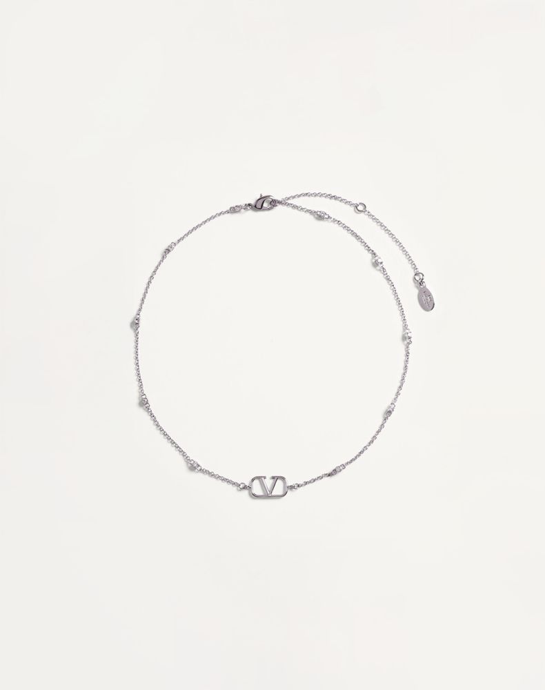 Valentino Garavani Women's Palladium Mini Vlogo Signature Necklace In Metal And Swarovski Crystals Woman Uni