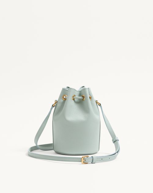 Valentino Garavani - Mini Sac Seau Vlogo Signature En Cuir De Veau Grainé - Ciel Gris - Femme - Sacs Porté Épaule