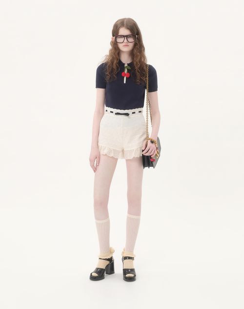 Valentino - Cotton Top With Cherry - Navy/ivory - Woman - Knitwear