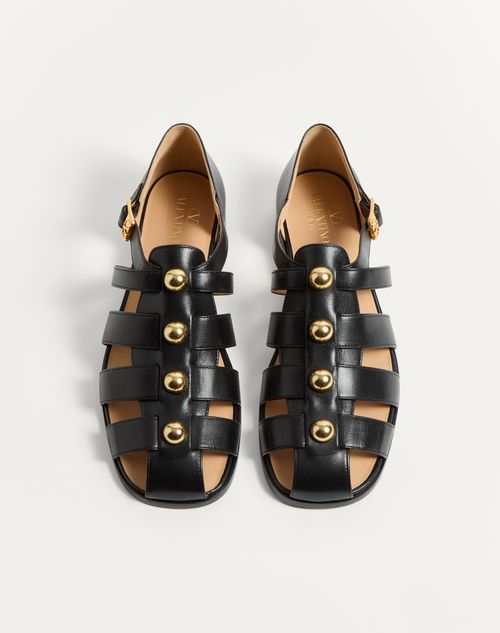 Valentino Garavani - Studshield Fisherman Calfskin Sandal - Black - Man - Sandals