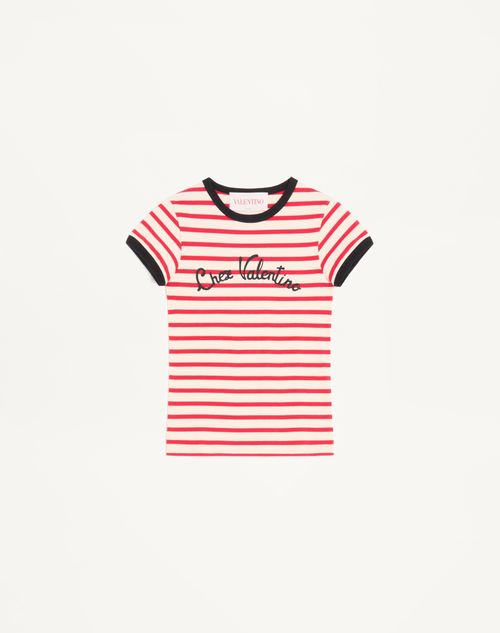 Valentino - Striped Cotton Jersey T-shirt - Ivory/red - Woman - Tshirts And Sweatshirts