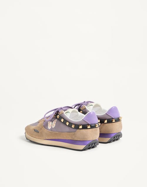 Valentino Garavani - スタッドアップ バタフライエンブロイダリー スプリットレザー X ナイロン スニーカー - ライラック/マルチカラー - ウィメンズ - スニーカー