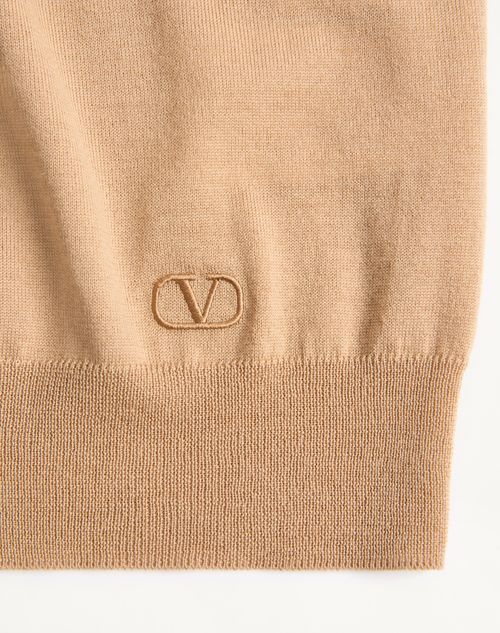 Valentino - Valentino Wool Polo With Vlogo Embroidery - Beige - Man - Knitwear