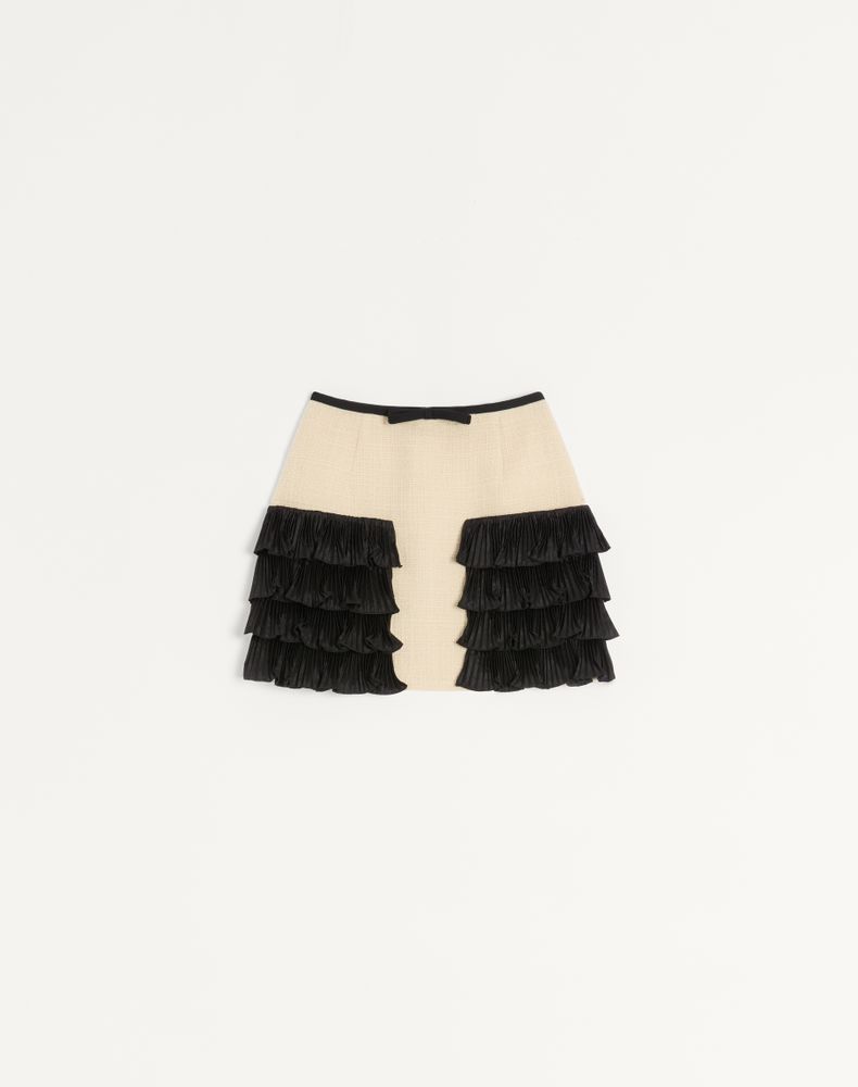 Valentino Women's Almond/Black Short Skirt In Plain Wool Tweed Woman 48