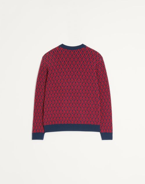 Valentino - Wool Sweater With Toute La V Jacquard Pattern - Navy/ Red - Man - Knitwear