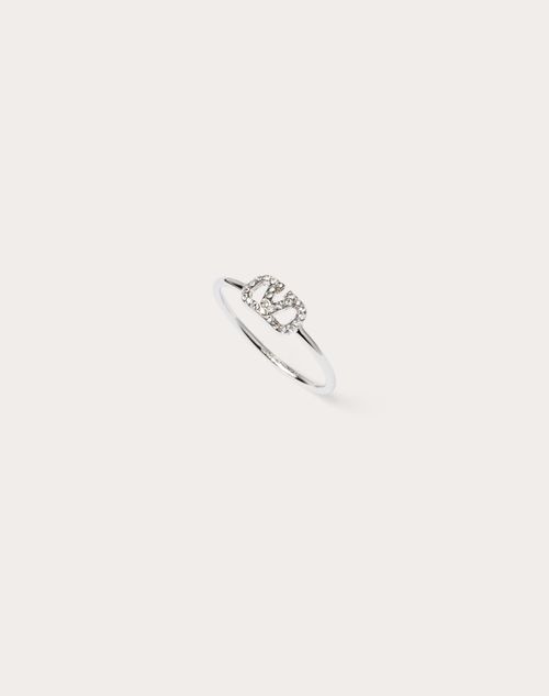 Valentino Garavani Vlogo Signature Metal And Swarovski® Crystal Ring Woman Palladium/crystal 17 In Palladium/cristal