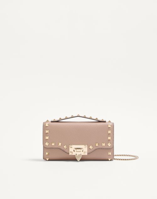 Valentino Garavani - Rockstud Grainy Calfskin Wallet With Chain Strap - Poudre - Woman - Wallets And Small Leather Goods