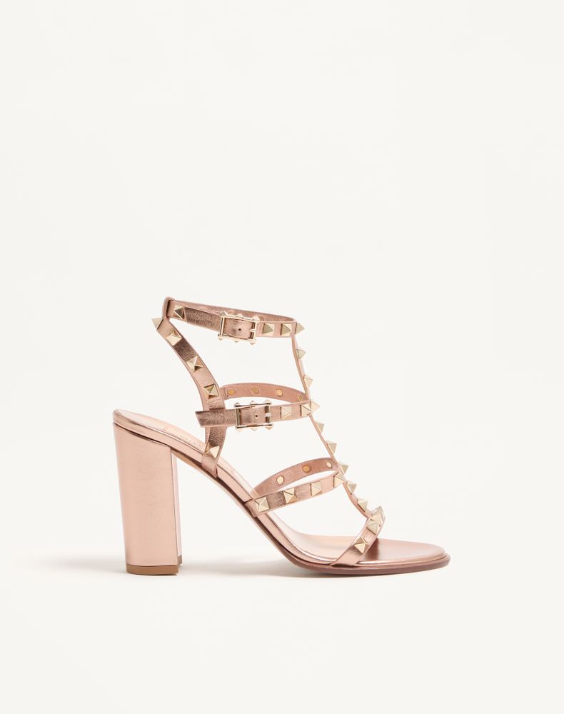 Valentino Garavani Women's Rose Cannelle Rockstud Laminated Calfskin Sandal With Straps 90Mm Woman 42