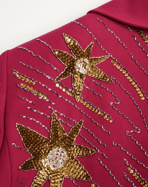Valentino - Valentino Embroidered Belted Jacket In Grain De Poudre Wool - Cherry Red - Man - Coats And Blazers