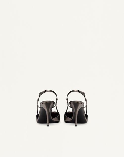 Valentino Garavani - Vlogo Signature Slingback Pump In Laminated Nappa Leather 80mm - Dark Grey - Woman - Pumps