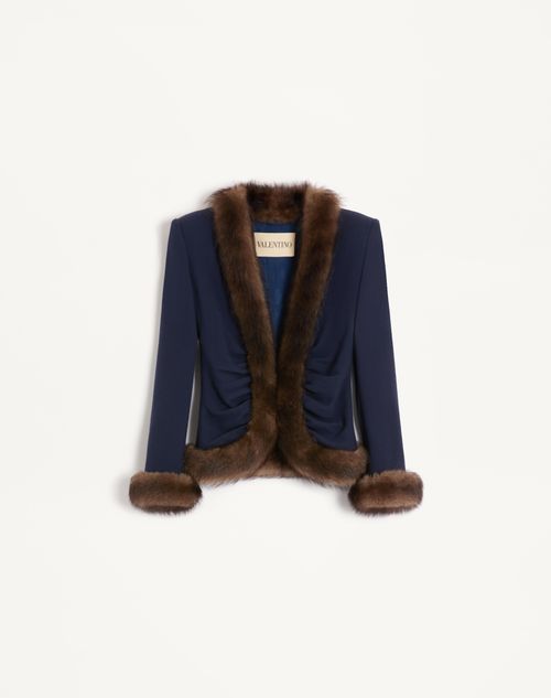 Valentino - Veste En Crêpe De Laine - Indigo - Femme - Vestes Et Manteaux