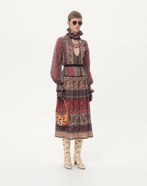 Valentino Garavani - Vlogo Signature Mini Hobo Bag In Jacquard Raffia With Cherryfic Pattern - Natural/red - Woman - Clutches