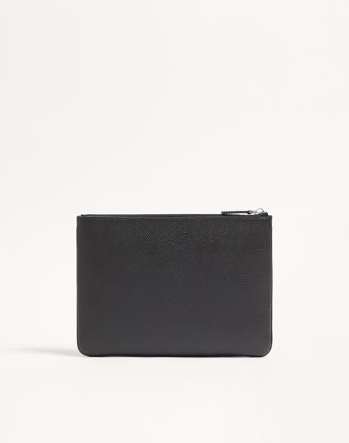 Valentino Garavani - Vlogo Signature Grainy Calfskin Pouch - Black - Man - Clutches And Pouches