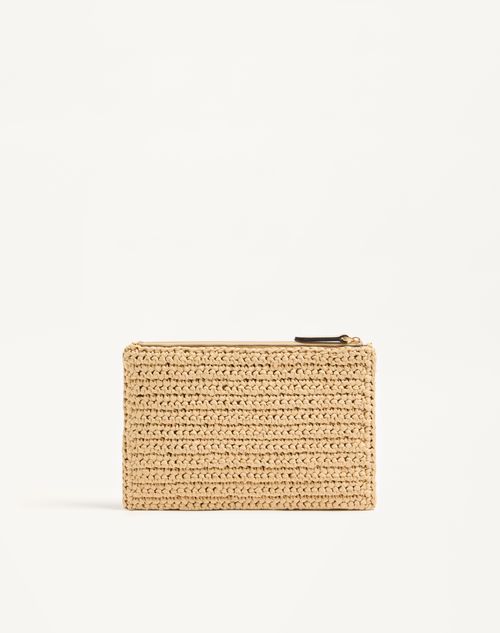 Valentino Garavani - Valentino Garavani Viva Superstar Small Pouch In Synthetic Raffia - Natural - Woman - Clutches