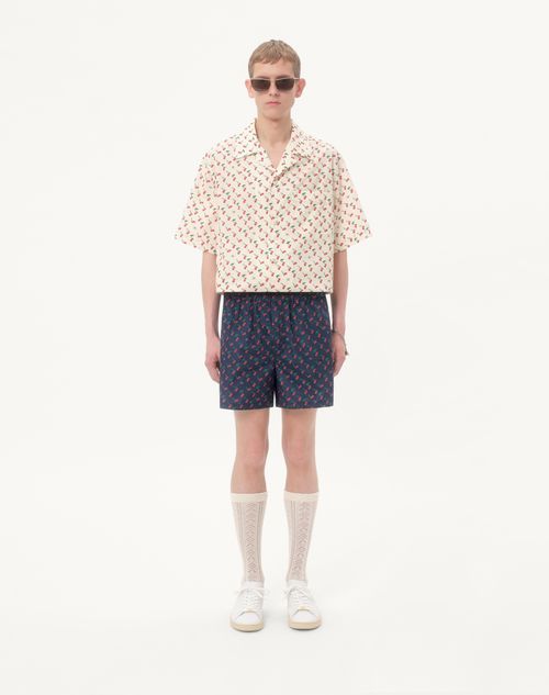 Valentino - Nylon Swimsuit With Cherryfic Print - Blue - Man - Beachwear