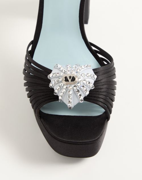 Valentino Garavani - Coeur Royal Platform Sandal In Satin 115mm - Black/crystal - Woman - Sandals