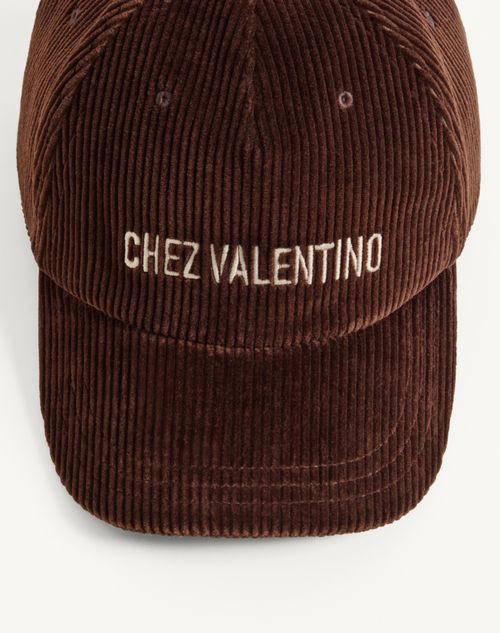 Valentino Garavani - Chez Valentino Velvet Baseball Cap With Embroidery - Brown - Man - Hats And Gloves