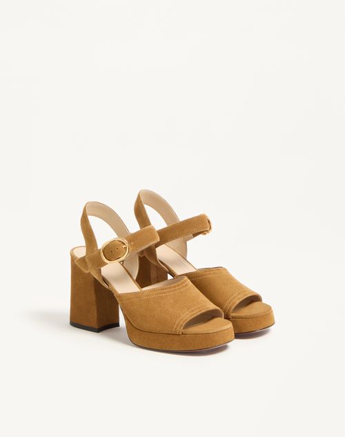 Valentino Garavani - Fawcette Platform Crust Leather Sandal 100mm - Havana Beige - Woman - Sandals