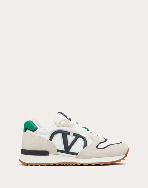 Shop Valentino Garavani Vlogo Pace Low-top Sneaker In Split Leather, Fabric And Calf Leather In White/green