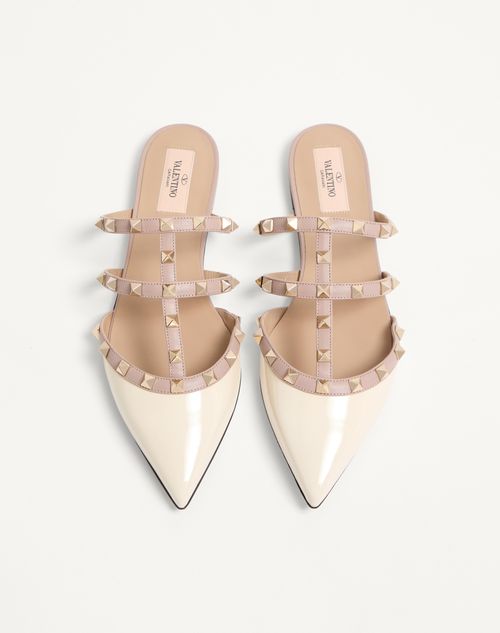 Valentino Garavani - Rockstud Patent-leather Mule - Light Ivory - Woman - Ballerinas