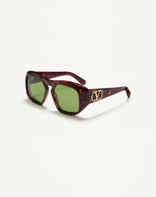 Valentino - Rectangular Acetate Frame - Brown/green - Unisex - Eyewear