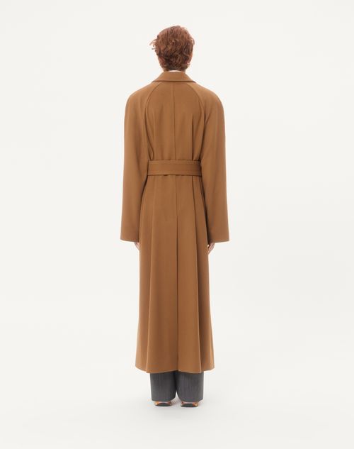 Valentino - Valentino Light Wool Drap Coat With Belt - Tan - Man - Coats And Blazers