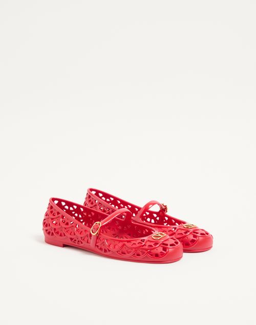 Valentino Garavani - Ondette Rubber Ballerina With Scallop Pattern 05mm - Coral - Woman - Ballerinas