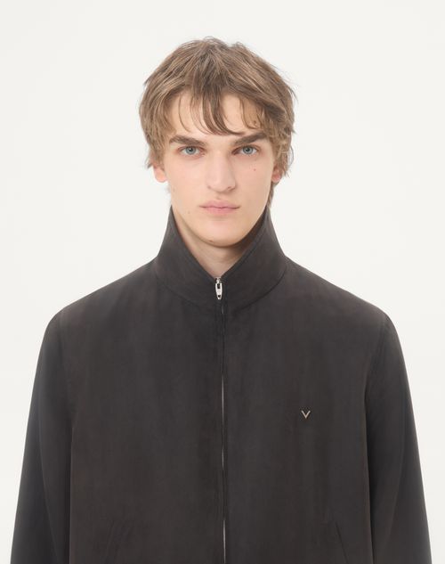 Valentino - Valentino Washed Silk Jacket With Metallic V Detail - Black - Man - Outerwear